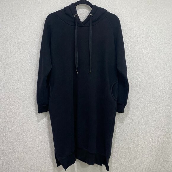 NUTEXROL Black Oversized Hoodie Dress with Long Sleeves and Side Pockets - Small - Picture 2 of 8